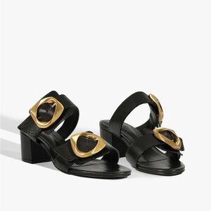 SCHUTZ Black Sandals with Gold Accents